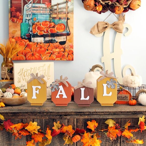 Fall Decorations for Home, Pumpkin Wood Sign with Fall Lettered for Fall Decor, - Picture 6 of 9
